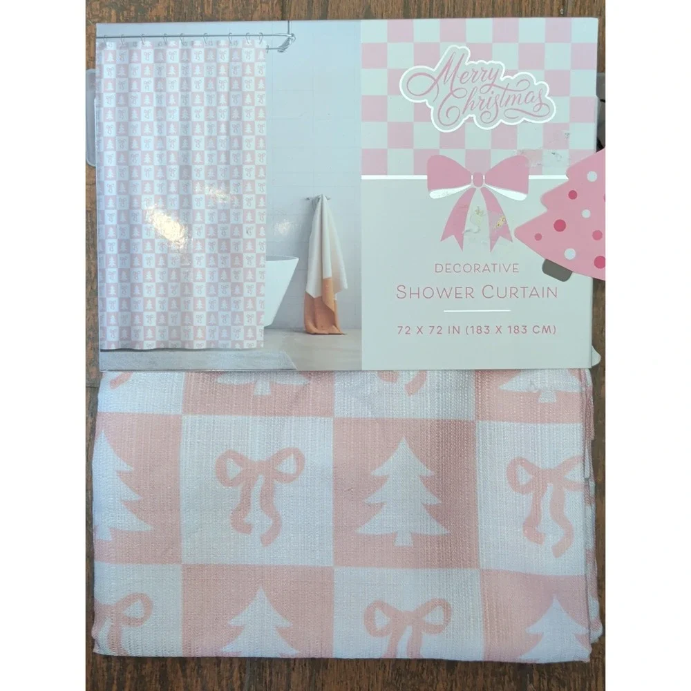 Betsey Johnson Merry Christmas Pink & White Tree & Festive Bow Shower Curtain